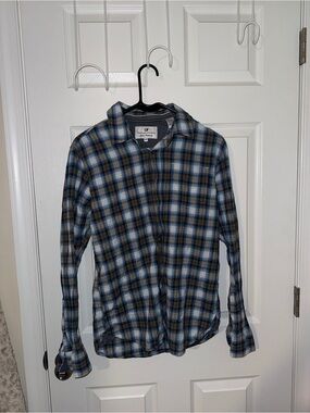 Thread & Cloth Blue Plaid Casual Button-Down Shirt